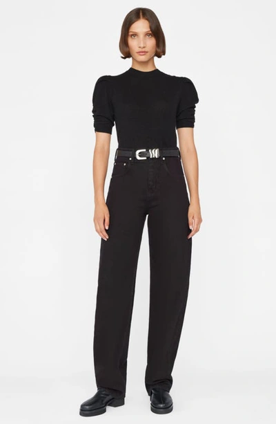 Frame Ruched Sleeve Recycled Cashmere Blend Sweater In Noir