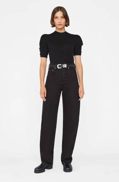 Frame Ruched Sleeve Recycled Cashmere Blend Sweater In Noir