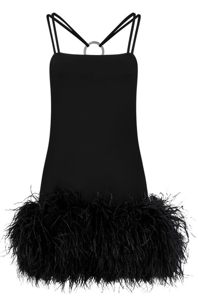 Shop Attico Fujiko Feather Trim Jersey Minidress In Black