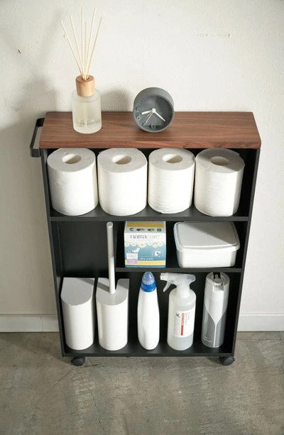 Yamazaki Tower Slim Rolling Bathroom Cabinet In Black