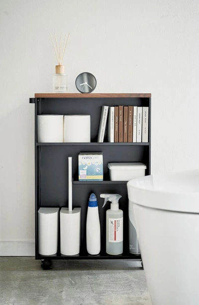 Yamazaki Tower Slim Rolling Bathroom Cabinet In Black