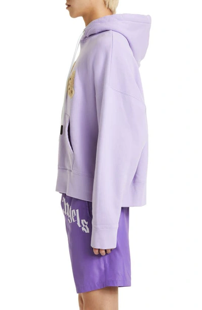 Shop Palm Angels Chenille Bear Pullover Hoodie In Lilac Brown