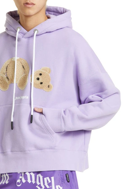 Shop Palm Angels Chenille Bear Pullover Hoodie In Lilac Brown