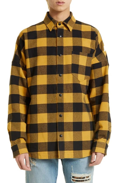 Shop Palm Angels Oversize Buffalo Check Flannel Shirt Jacket In Gold White
