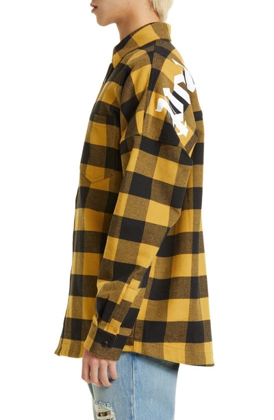 Shop Palm Angels Oversize Buffalo Check Flannel Shirt Jacket In Gold White