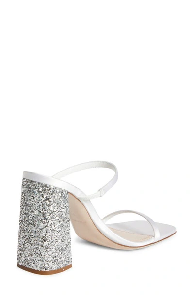 Miu Miu Forma Raso Glitter Slide Sandals In Bianco/ Argento