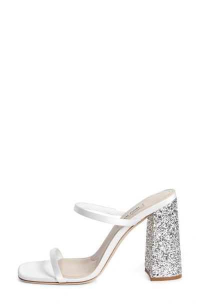 Miu Miu Forma Raso Glitter Slide Sandals In Bianco/ Argento