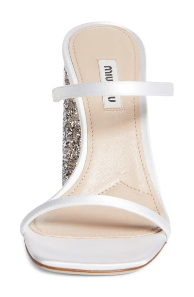 Miu Miu Forma Raso Glitter Slide Sandals In Bianco/ Argento