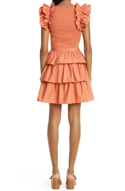 Shop Ulla Johnson Hanna Ruffle Sleeve Tiered Minidress In Auburn