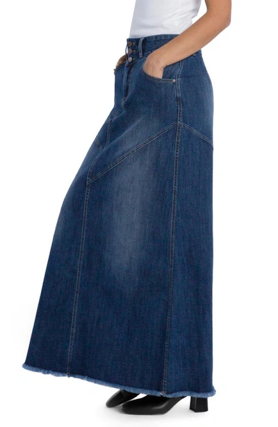 Shop Wash Lab Denim Pieced Denim Maxi Skirt In Retro Blue