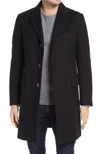 Shop Corneliani Solid Wool Topcoat With Bib Inset In Blk Sld