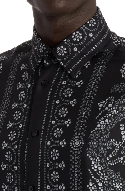 Shop Versace Baroque Studded Silk Button-up Shirt In Black/ Silver