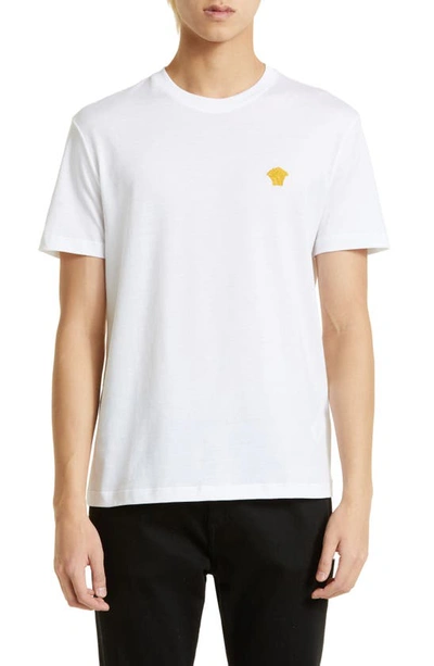 Shop Versace Embroidered Medusa Cotton T-shirt In White