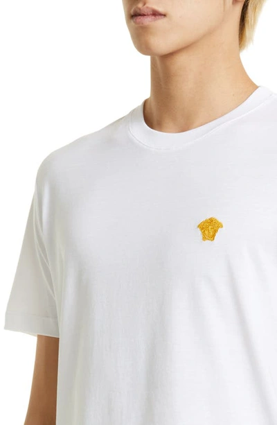 Shop Versace Embroidered Medusa Cotton T-shirt In White