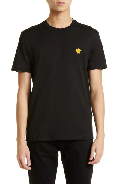 Shop Versace Embroidered Medusa Cotton T-shirt In Black