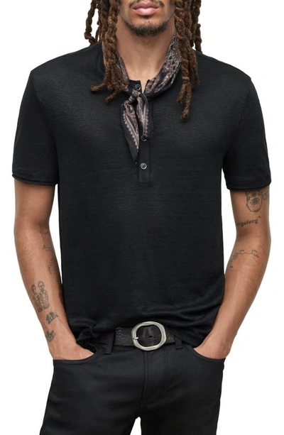 Shop John Varvatos Regular Fit Short Sleeve Linen Henley In Black
