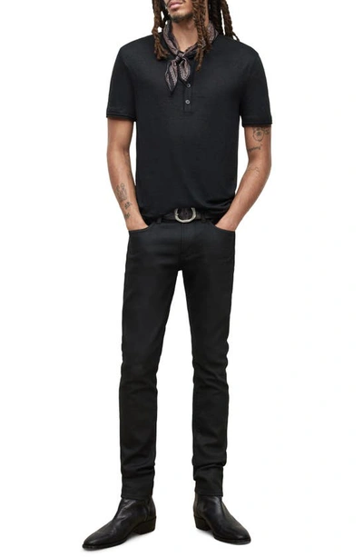 Shop John Varvatos Regular Fit Short Sleeve Linen Henley In Black