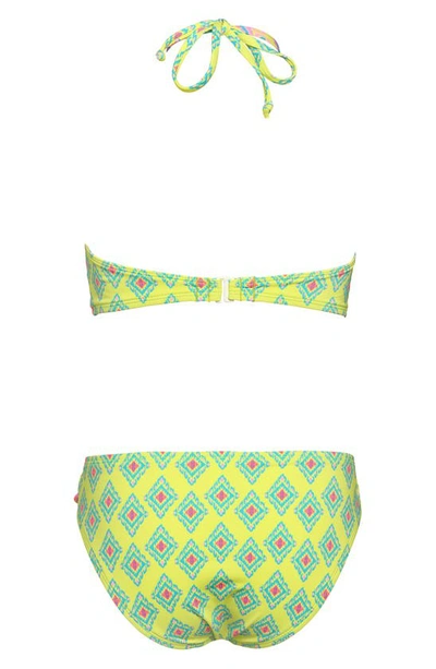 Shop Hobie Kids' Print Crochet Trim Two-piece Swimsuit In Citron