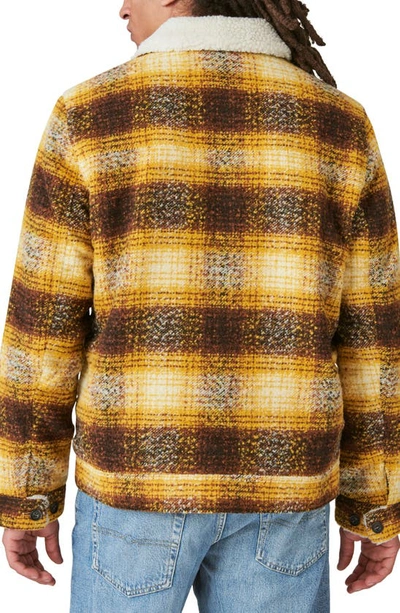 Shop Lucky Brand Plaid Faux Shearling Lined Trucker Jacket In Yellow Plaid