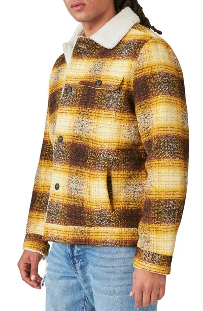 Shop Lucky Brand Plaid Faux Shearling Lined Trucker Jacket In Yellow Plaid