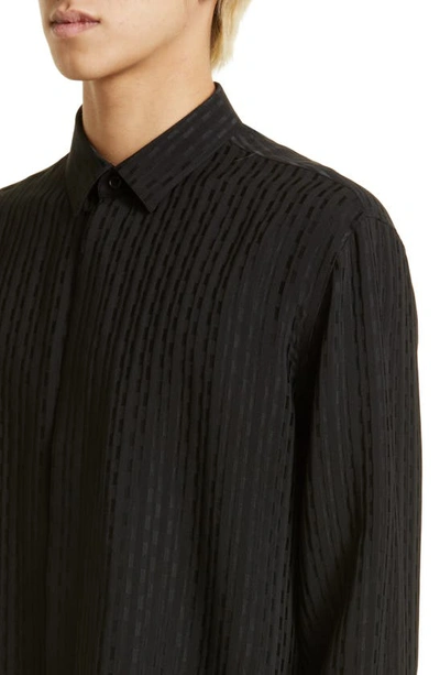 Shop Saint Laurent Tonal Pattern Silk Button-up Shirt In Noir