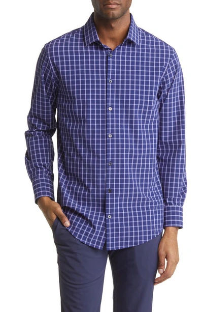 Shop Mizzen + Main Leeward Trim Fit Check Performance Button-up Shirt In Blueprint Windowpane