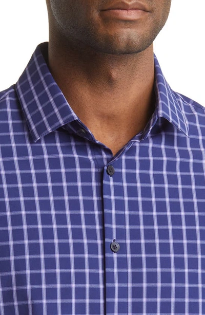 Shop Mizzen + Main Leeward Trim Fit Check Performance Button-up Shirt In Blueprint Windowpane