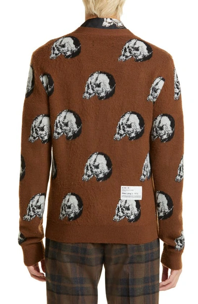 Shop Amiri X Wes Lang Repeat Skull Wool Cardigan In Brown