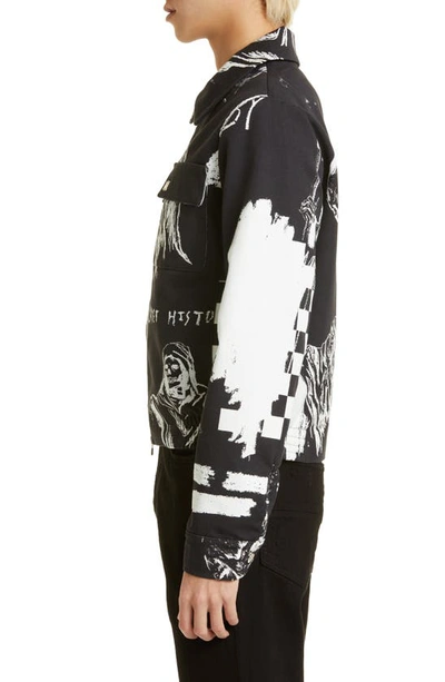 Shop Amiri X Wes Lang Sketch Print Wool Blend Utility Jacket In Black/ White