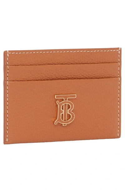 Shop Burberry Tb Monogram Pebbled Leather Card Case In Warm Russet Brown