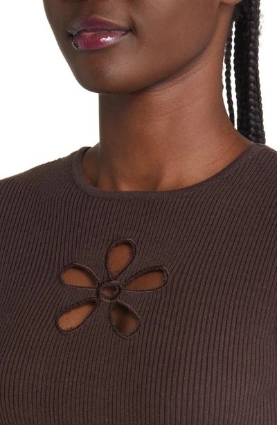 Shop Pacsun Be Mine Heart Cutout Rib Sweater In Seal Brown