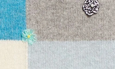 Shop Yanyan Floral Appliqué Checkerboard Lambswool Miniskirt In Blue/ Green