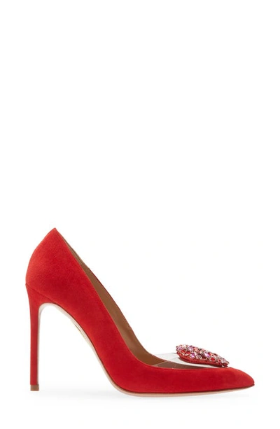 AQUAZZURA LOVE ME PAVÉ HEART POINTED TOE PUMP 