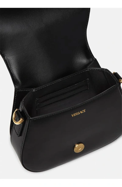 Shop Versace Mini Greca Goddess Leather Shoulder Bag In Black/  Gold