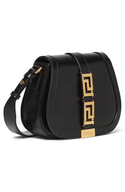 Shop Versace Mini Greca Goddess Leather Shoulder Bag In Black/  Gold
