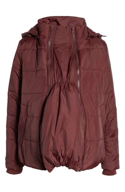 Modern Eternity Leia 3-in-1 Water Resistant Maternity/nursing Puffer Jacket With Removable Hood In Burgundy