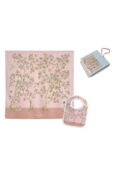 Shop Atelier Choux In Bloom Pink Bib & Swaddle Set