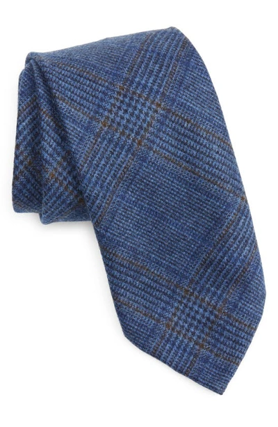 Shop Thom Sweeney Wool Tie In Mid Blue Check