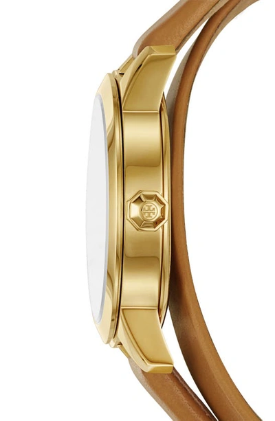 Shop Tory Burch Collins Double Wrap Leather Strap Watch, 38mm In Luggage/ Cream/ Gold
