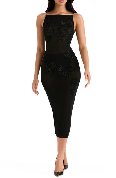 House Of Cb Embellished Body-con Midi Dress In Black