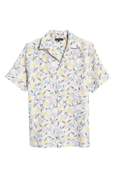 Shop Ted Baker Hadrian Abstract Floral Short Sleeve Linen Button-up Shirt In White/ Multi