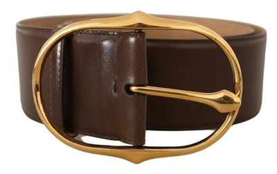 Shop Dolce & Gabbana Elegant Brown Leather Belt With Gold Women's Buckle