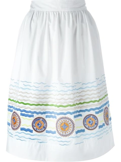 Peter Pilotto 'iris' Kaleidoscope Wave Embroidery Midi Skirt In White|bianco