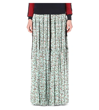 Shop Chloé Floral-print Crepe Skirt In Turquiose