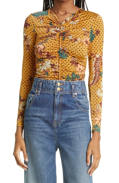 Shop Ulla Johnson Eileen Floral Long Sleeve Top In Amber