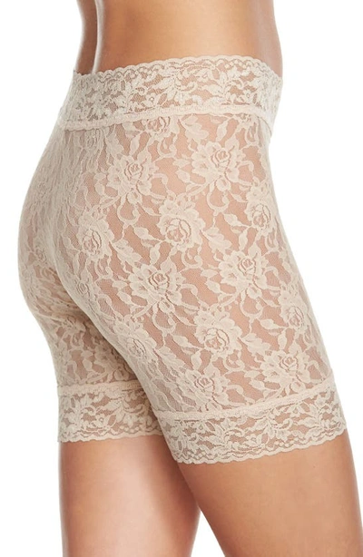 Shop Hanky Panky Sheer Signature Lace Bike Shorts In Chai