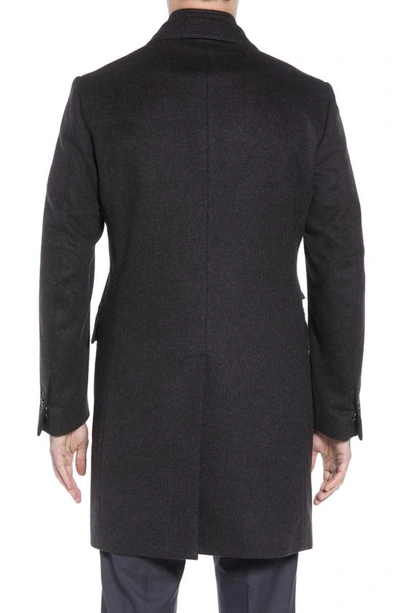 Shop Corneliani Solid Wool Topcoat With Bib Inset In Charcoal