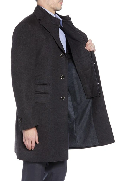 Shop Corneliani Solid Wool Topcoat With Bib Inset In Charcoal