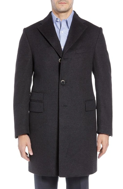 Shop Corneliani Solid Wool Topcoat With Bib Inset In Charcoal