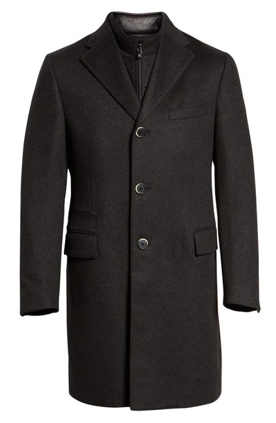 Shop Corneliani Solid Wool Topcoat With Bib Inset In Charcoal